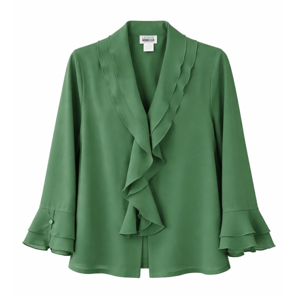 Leslie Fay Vintage Green Ruffle Blouse